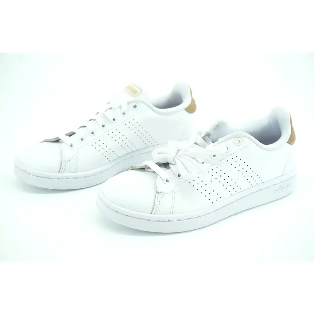 Adidas Women Avantage White Leather Lace-Up Sneaker Size 6.5 striped
